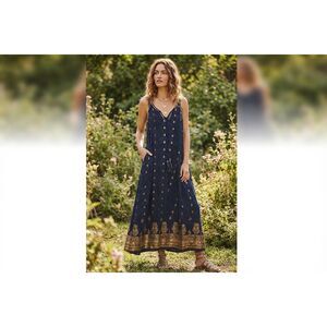 Ruby Yaya bohemian-style maxi dress  navy blue gold fits like medium
